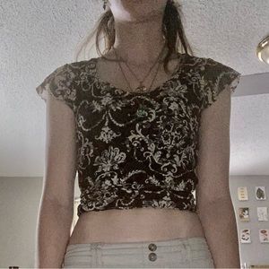 Brown and white lace shirt